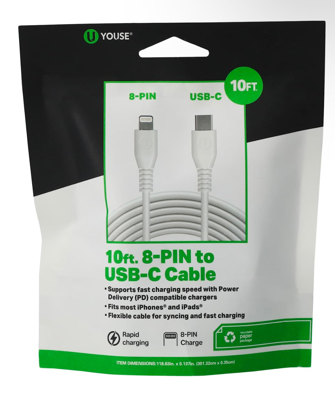 4B 10 inch 8 pin USB-C Fast Charging cable - 4B Gadgets