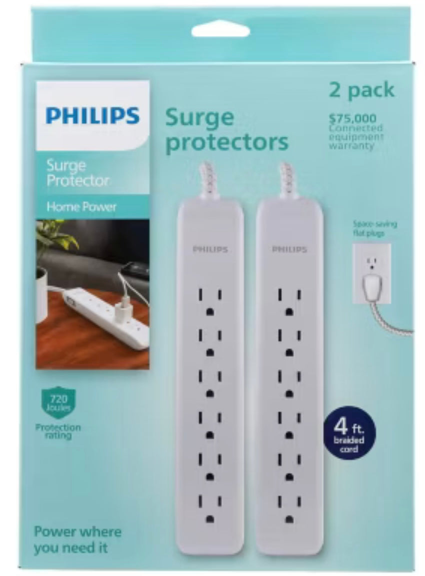 Philips 6 outlet 2 pk Surge Protector - 4B Gadgets