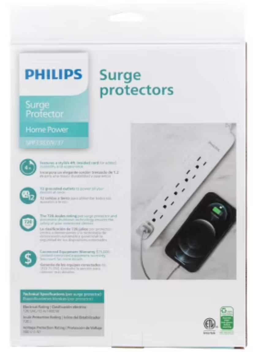Philips 6 outlet 2 pk Surge Protector - 4B Gadgets
